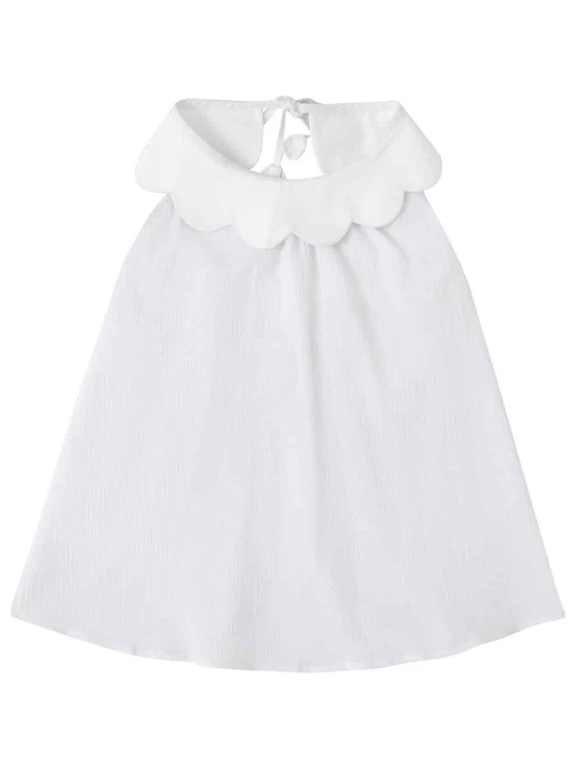 Blouse Blanche Été Fille  Col Fme Pétales  Tulipe   'LA FAUTE A VOLTAIRE'   Blanc