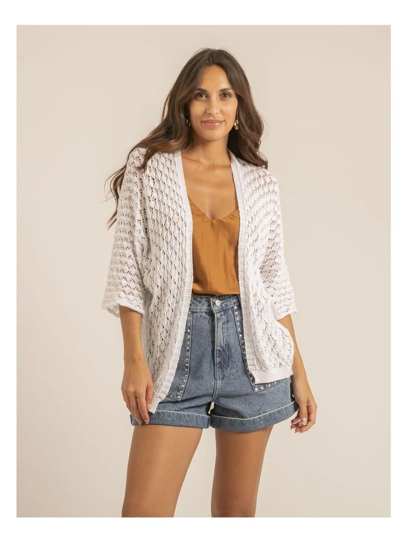 Gilet mi long ouvert KANONA Blanc