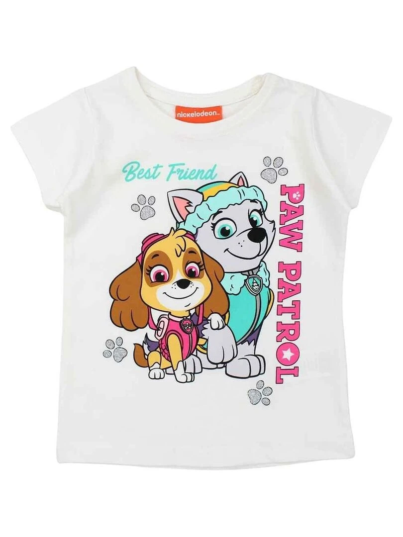 La Pat' Patrouille T shirt fille imprimé La Pat' Patrouille en coton Blanc