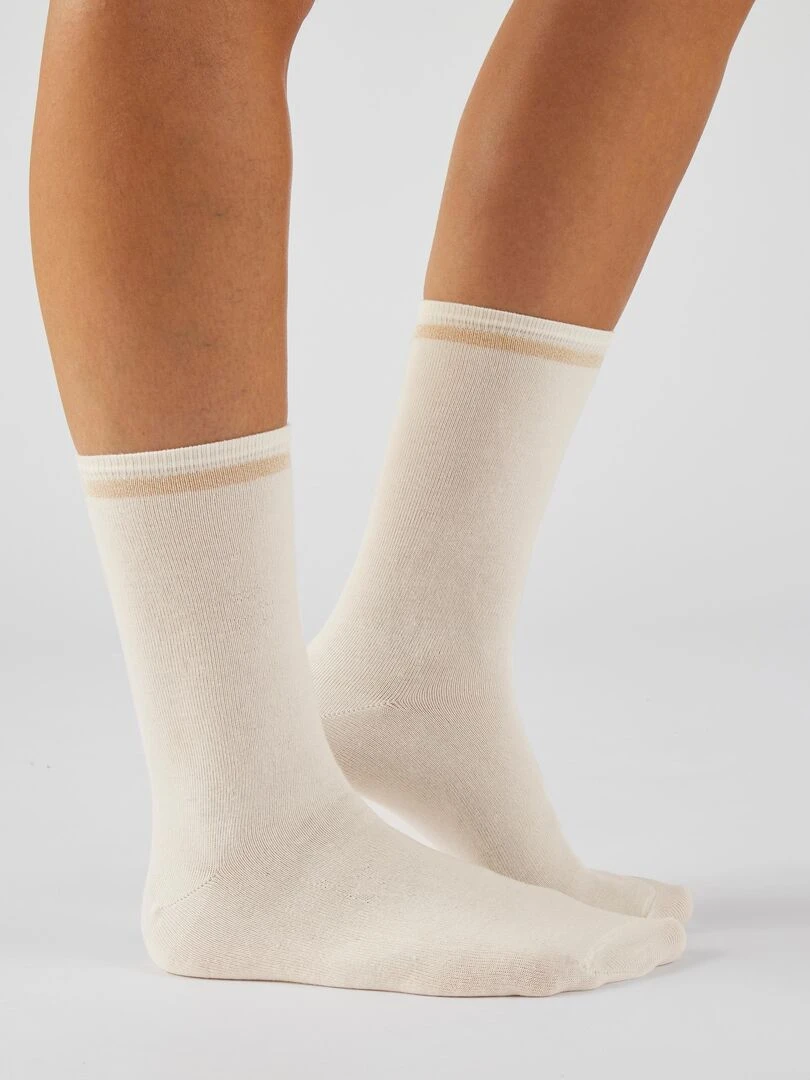 Lot de 2 paires de chaussettes motifs brillants Damart Blanc Ecru Blanc