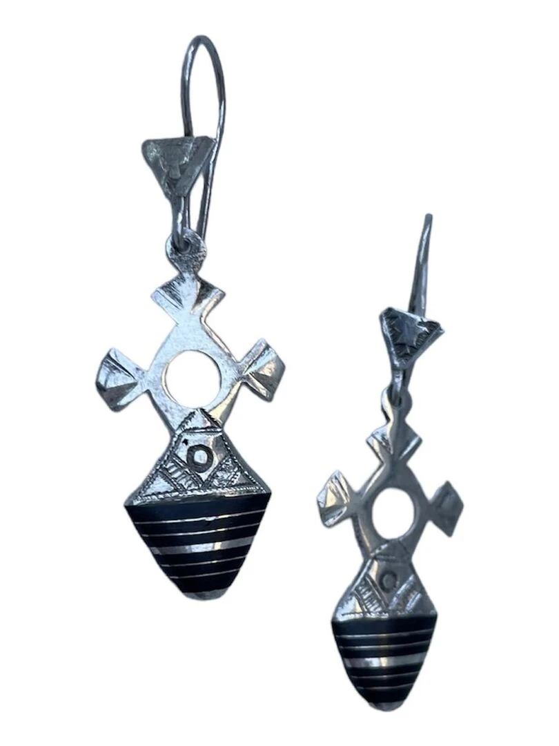 Boucles oreille touareg croix du niger tillya   Argent