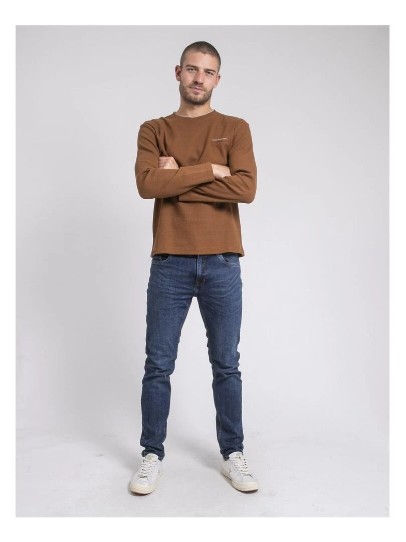 T shirt manches longues col rond texturé JOVICTOR   Marron caramel