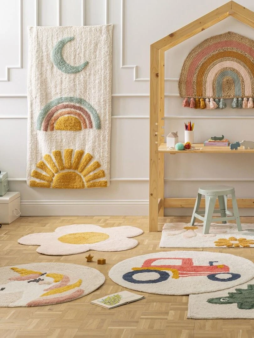 Future Home Tapis enfant en forme de fleur en coton tufté rose Rose