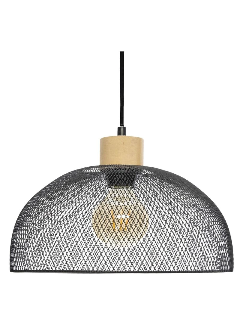 Suspension cloche en métal et bois Noir