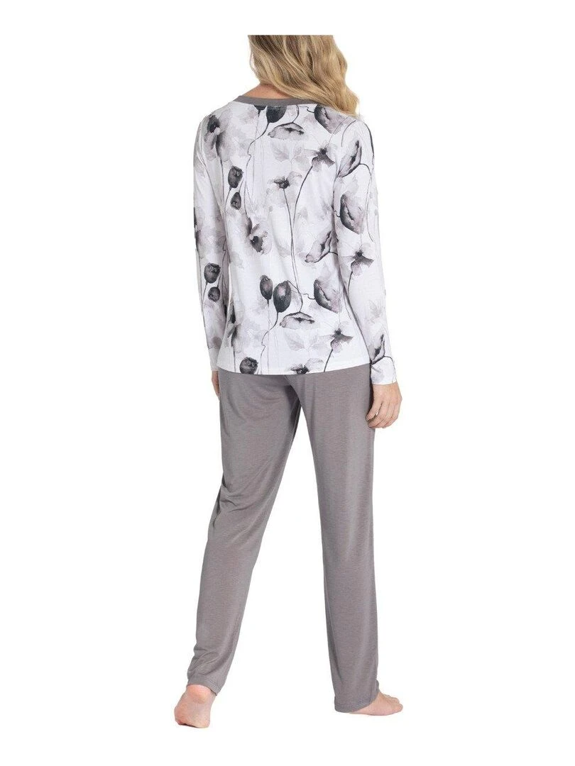 Pyjama long en modal à motif floraux Ayaka Gris