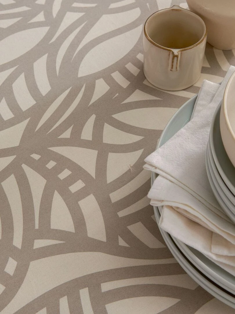 Nappe rectangulaire imprimée graphique   Beige