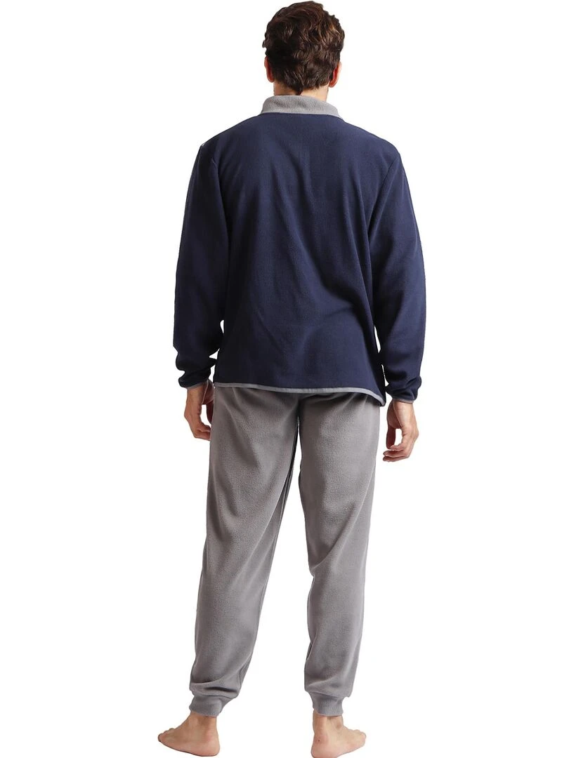 Pyjama micropolaire tenue d'intérieur pantalon et haut Sport Bleu marine