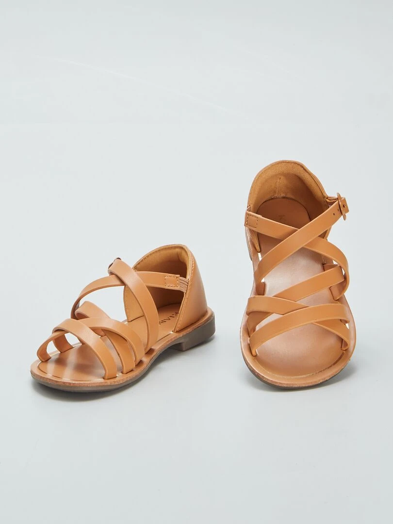 Sandales unies à brides croisées   Marron