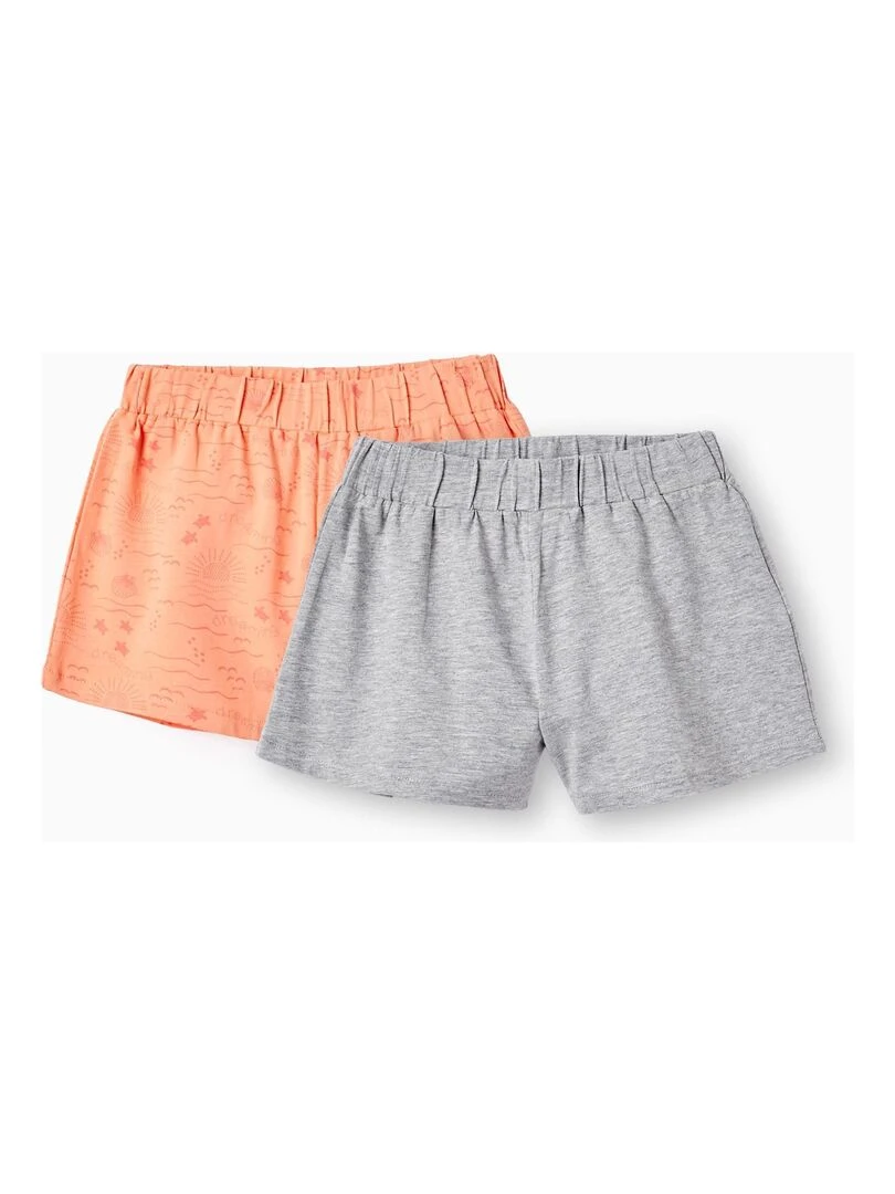 2 Short en Coton pour Fille 'Dreaming' Blanc Orange clair