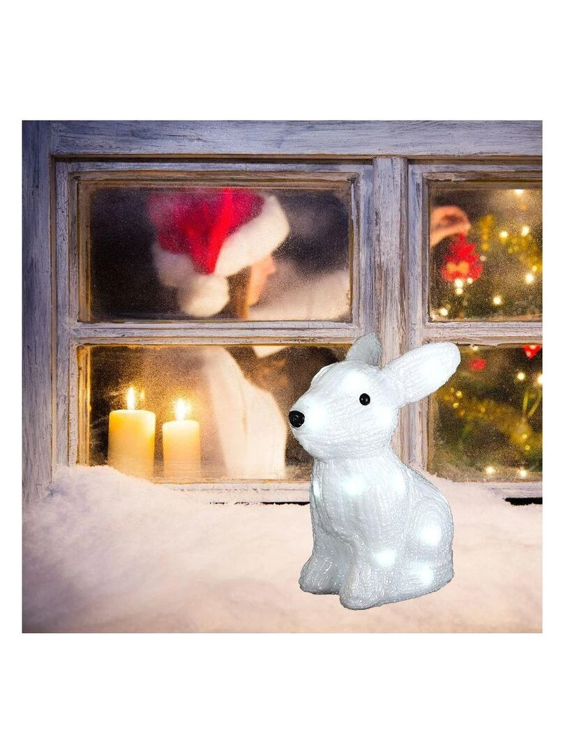 Lapin blanc intérieur noël lumineux 24 leds H26 piles Blanc