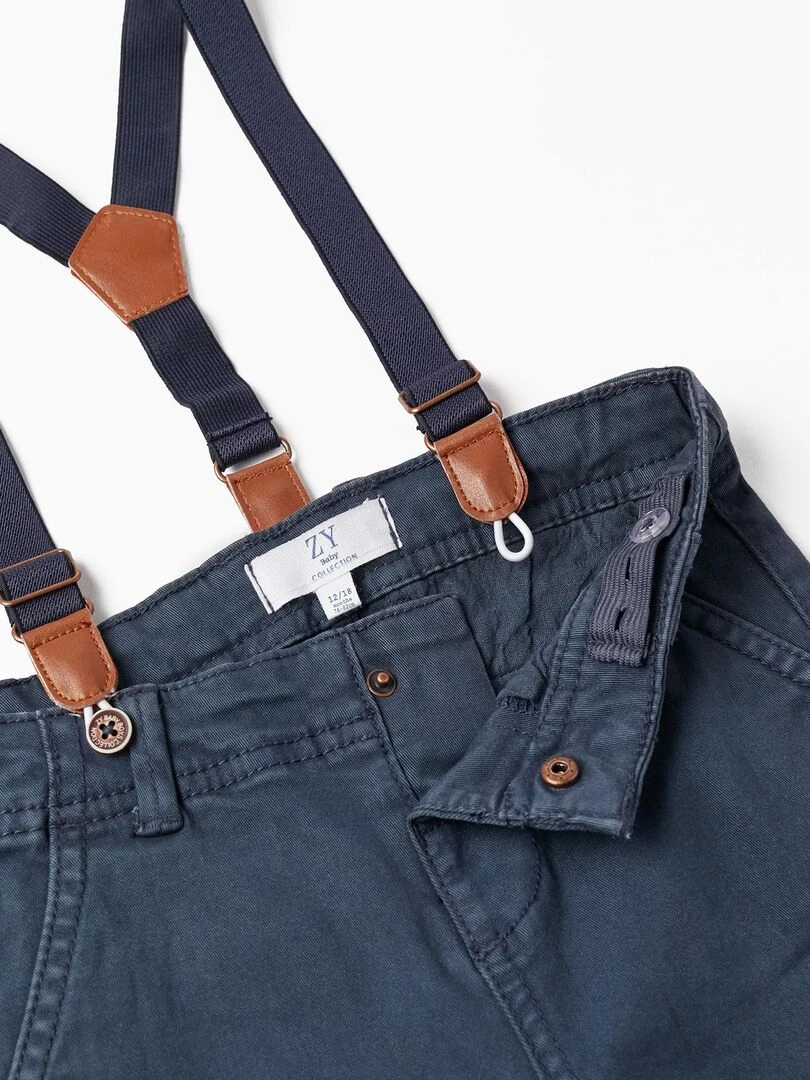 Pantalon en sergé avec bretelles pour bébé garçon  ATLANTIC COMPANY   Bleu foncé