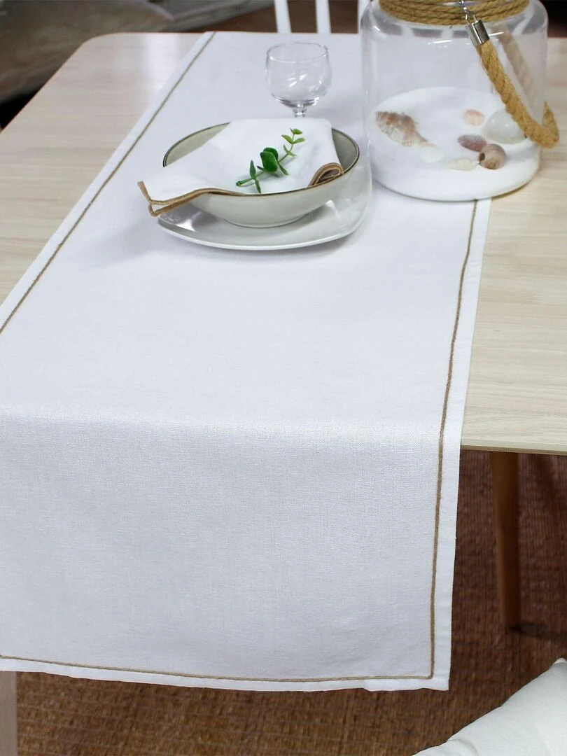 Chemin de table avec feston en jute   Blanc