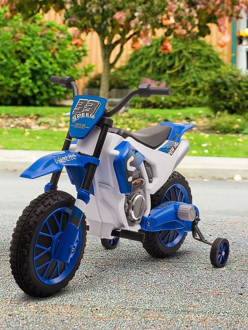 Moto cross électrique enfant avec roulettes amovibles   Bleu
