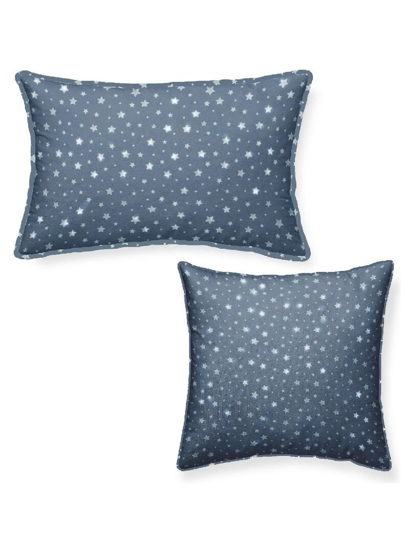 Lot de 2 Coussins décoration imprimé 'STELLA' 'TODAY' Bleu