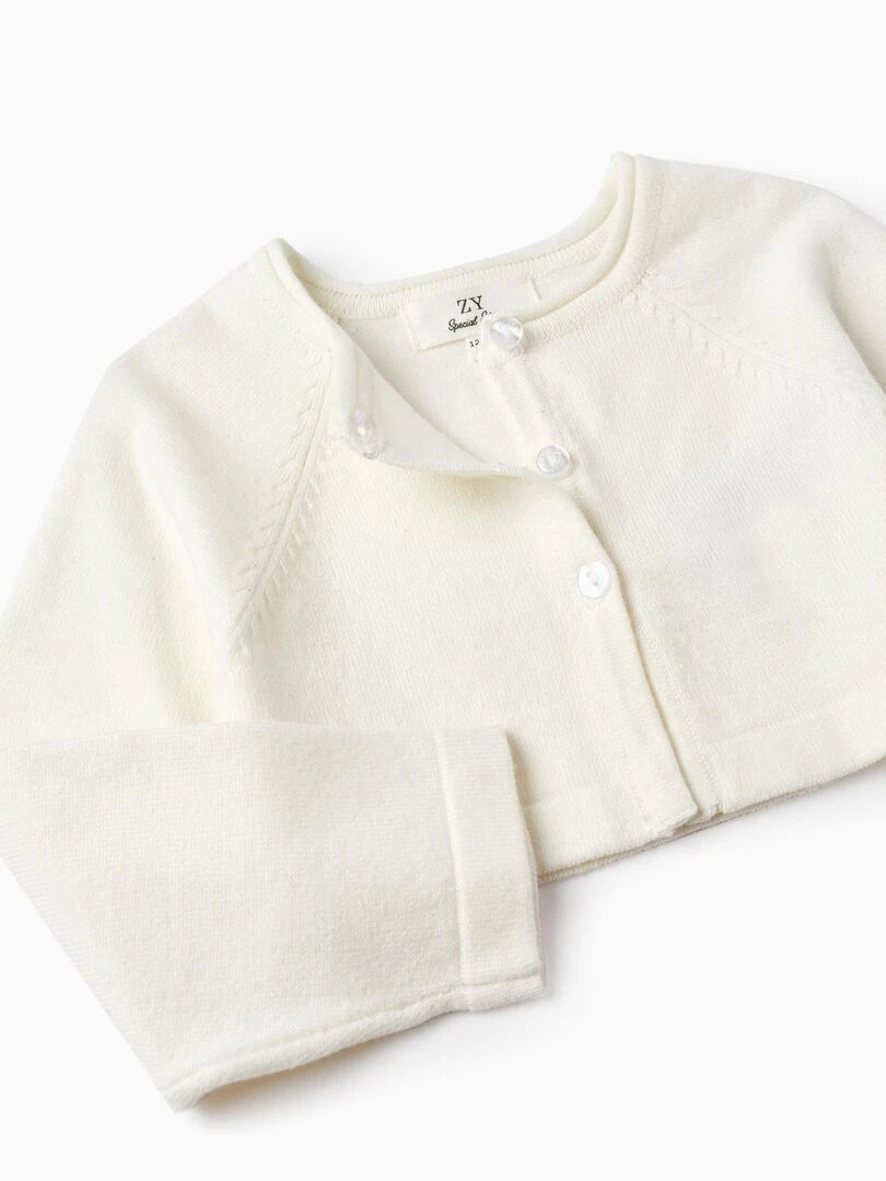 Gilet en Maille pour Bébé Fille  CÉRÉMONIE   Blanc