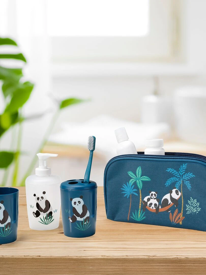 Accessoires de salle de bain 4 pieces 14 x 21 cm Petit panda Bleu