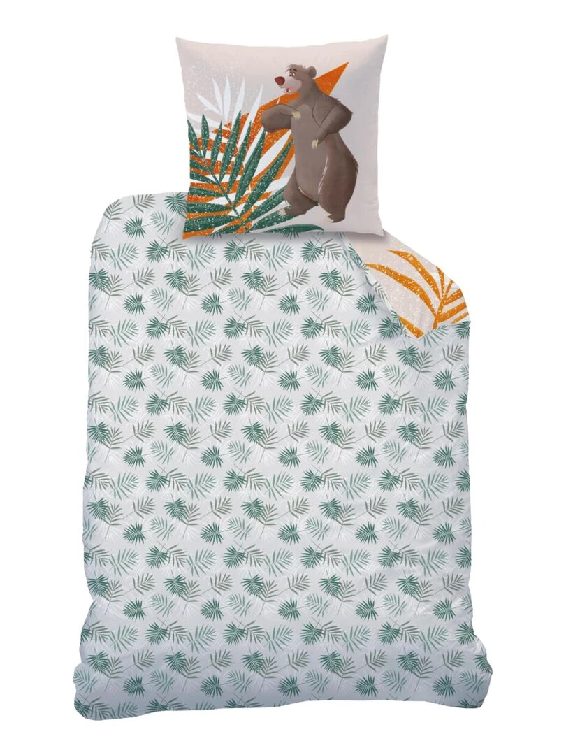 Parure de lit imprimée 100% coton  DISNEY HOME LE LIVRE DE LA JUNGLE HAPPY   Gris perle
