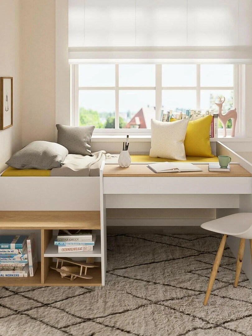 Pack Lit combiné avec bureau et matelas Boruto   AKITEN RETAIL   Blanc Marron