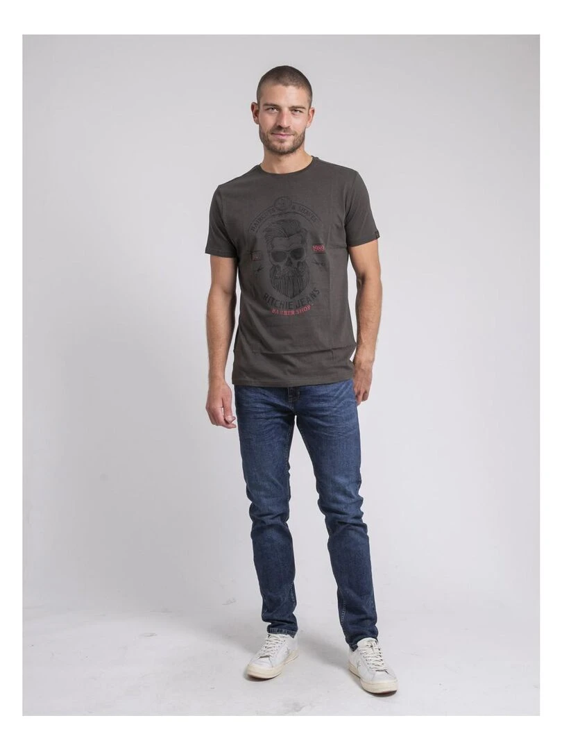 T shirt col rond pur coton JUSIX   Gris