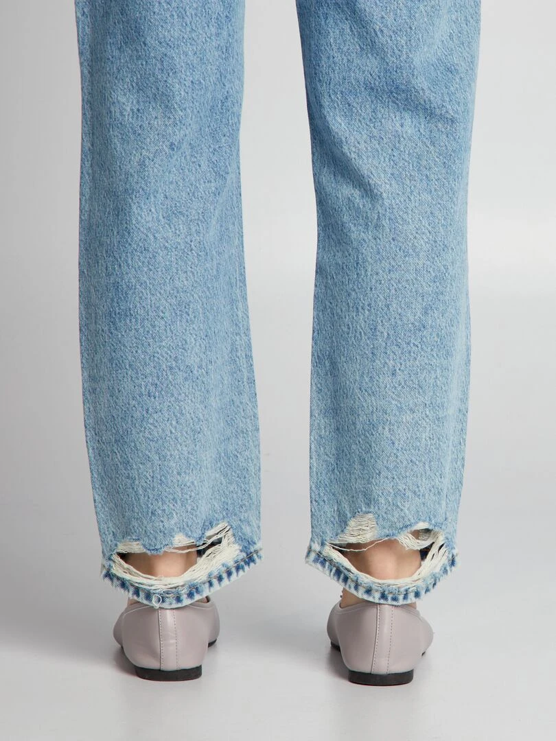 Pantalon denim straight à trous   Bleu