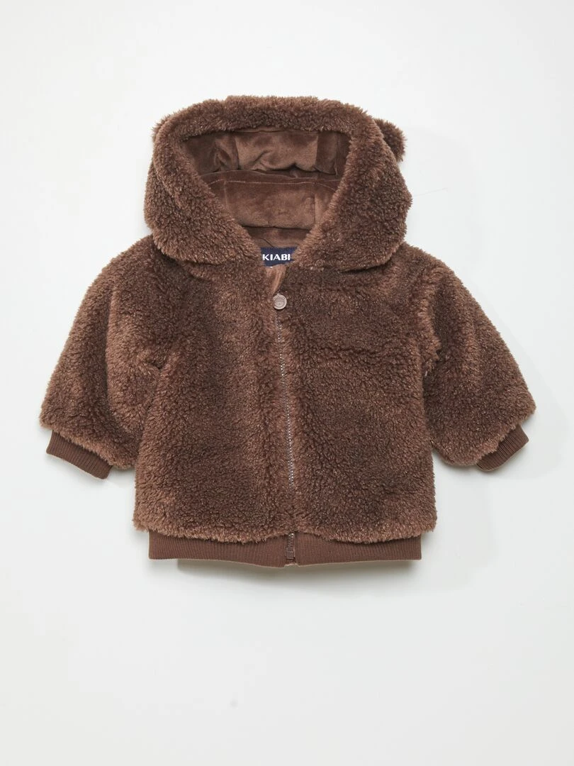 Manteau en sherpa à capuche Marron foncé