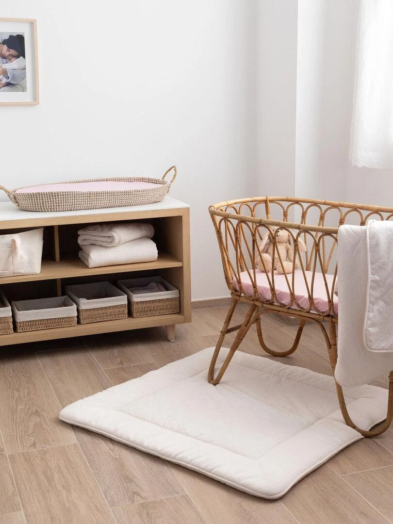 Bemini Tapis de parc et jeu Pady Jersey et bambou   Blanc cassé