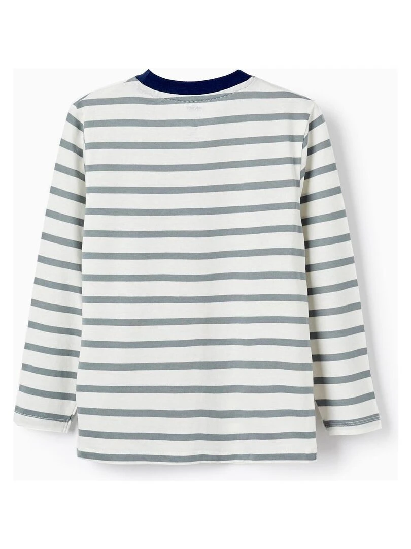 T Shirt Rayé À Manches Longues Pour Garçon 'Mickey' Bleu