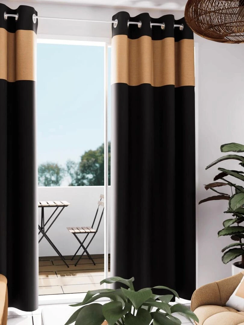 Rideau à œillets en jute   Noir