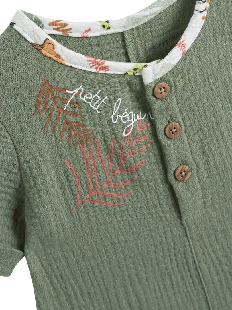 Combishort bébé en gaze de coton Dumbea   Kaki