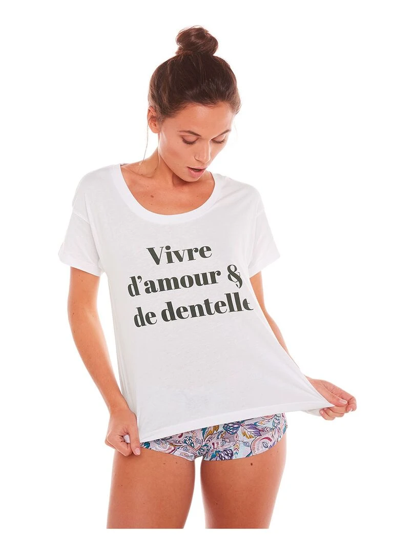 T shirt VIVRE D'AMOUR   Pomm'Poire   Blanc