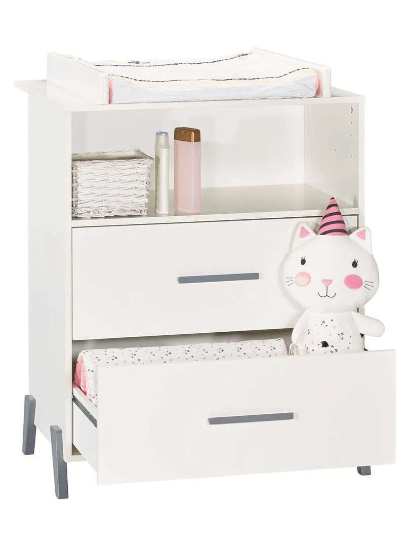 Commode à langer sur pieds en bois blanc   BABYPRICE   Blanc Gris