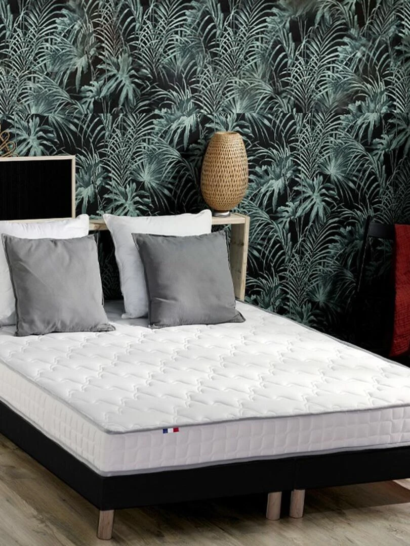 Ensemble Matelas 100% latex 3 zones PURE + Sommier Fabriqué en France Sommier Noir Noir Blanc