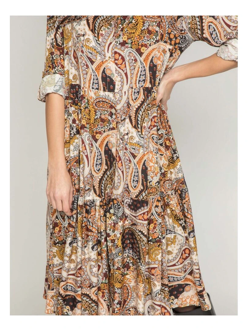 Robe mi longue motifs ILINE   Beige