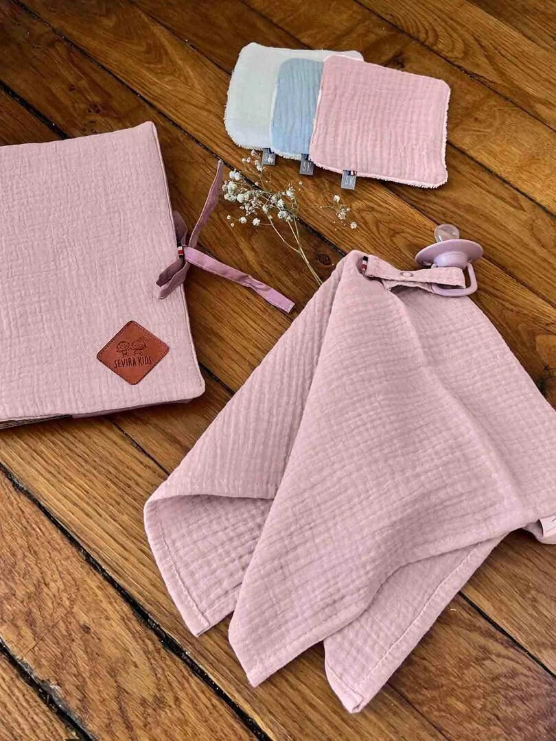 Protège carnet de santé en gaze de coton  Jeanne   Vieux rose