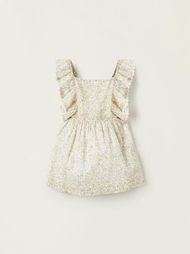Robe Florale en Coton pour Nouveau Née manches courtes ATLANTIC COMPANY Blanc