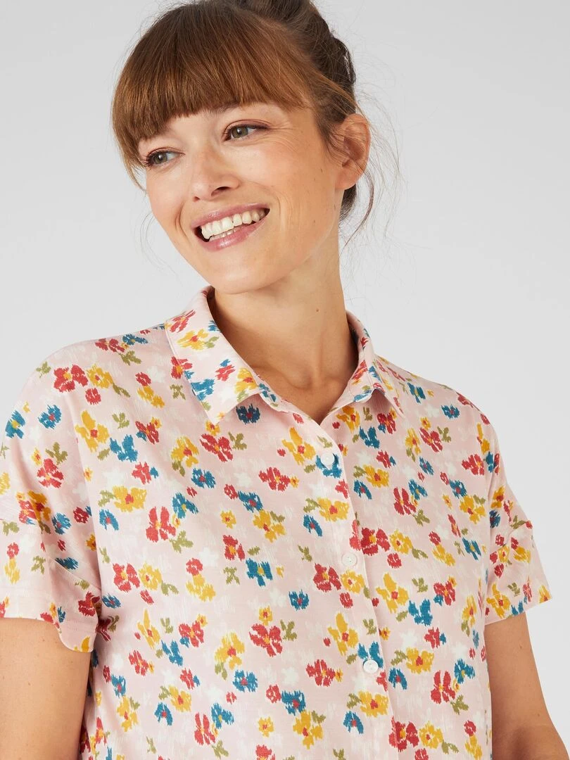 Tee shirt col chemise Climatyl Damart Rose