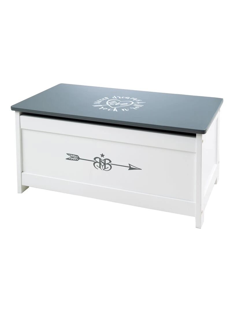 ROBA Banc Coffre à Jouets "Rock Star Baby" en Bois pour Enfant Fermeture Douce Blanc/Gris Gris Blanc
