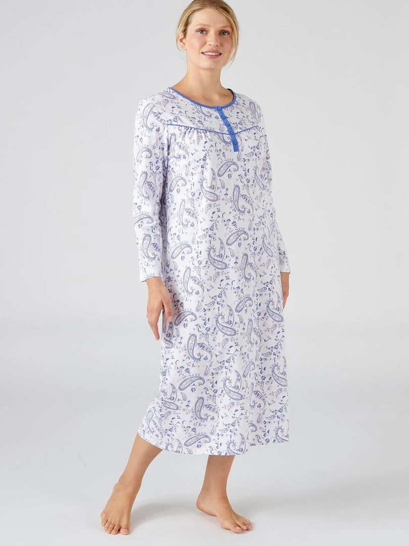 Chemise de nuit en pur coton peigné Damart Bleu