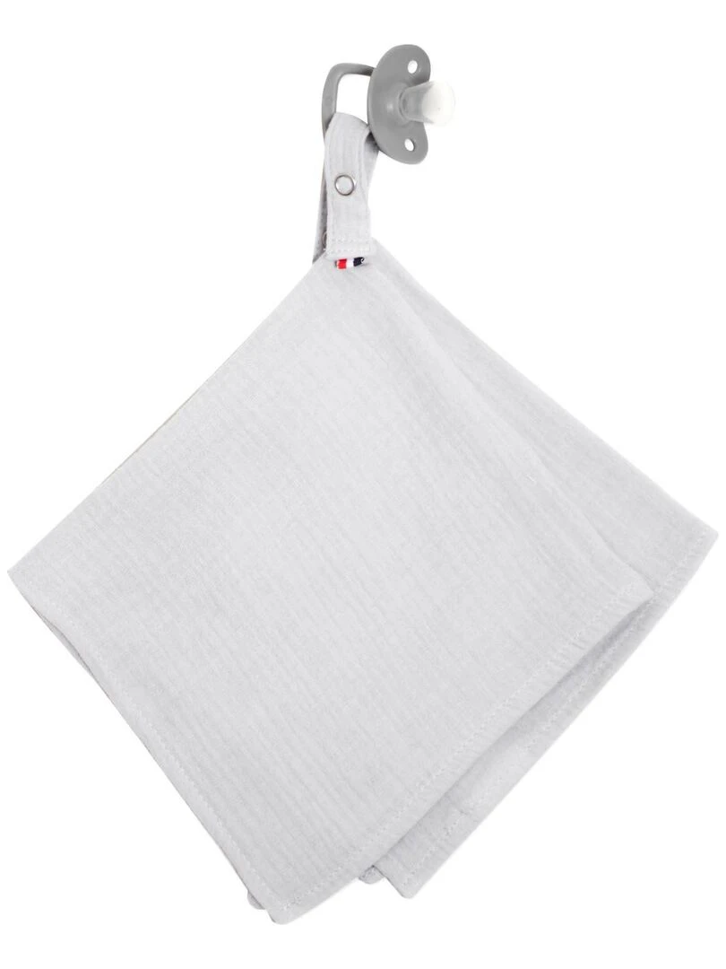 Doudou lange attache tétine en gaze de coton Jeanne Gris