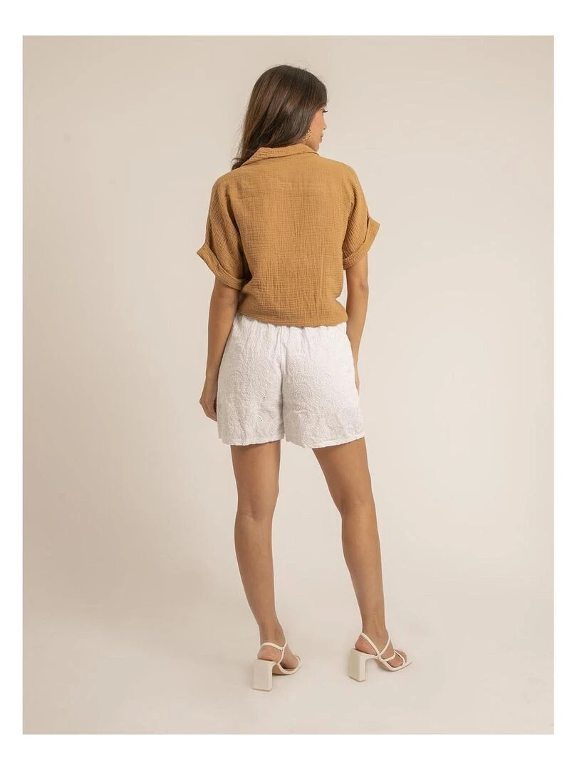 Chemise manches courtes gaze de coton ODETTE Beige