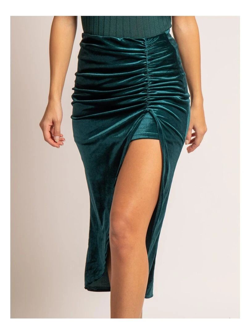 Jupe midi velours XESTOR   Bleu canard
