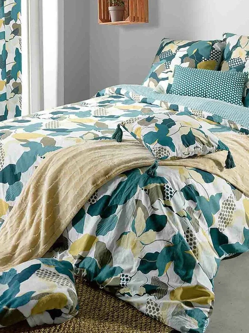 Housse de couette 240x220 Lobelia + 2 taies 100% coton 57 fils Bleu
