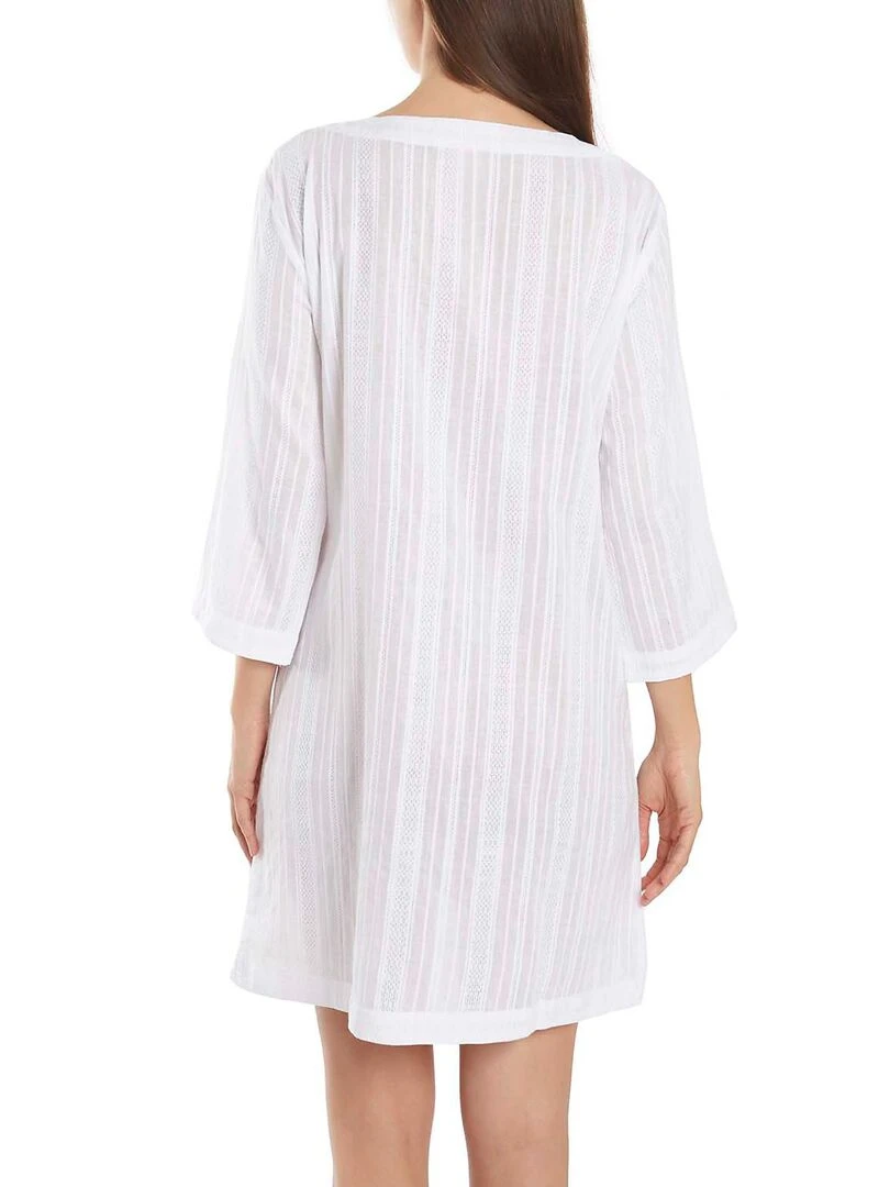 Caftan de plage perles manches trois quarts Blanc
