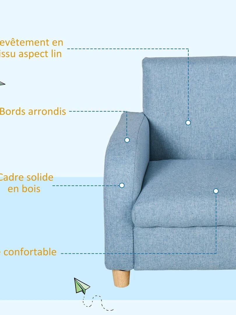 Fauteuil enfant design scandinave grand confort lin bleu   Bleu