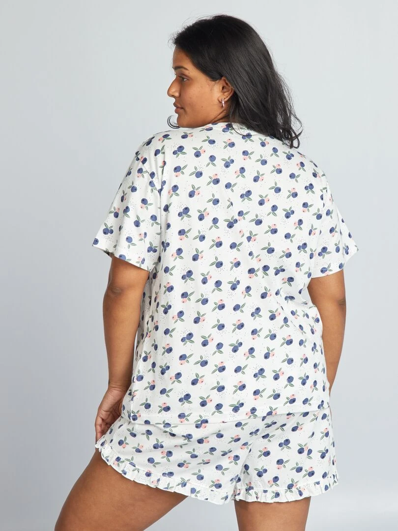 Ensemble pyjama court short + t shirt   2 pièces   Blanc