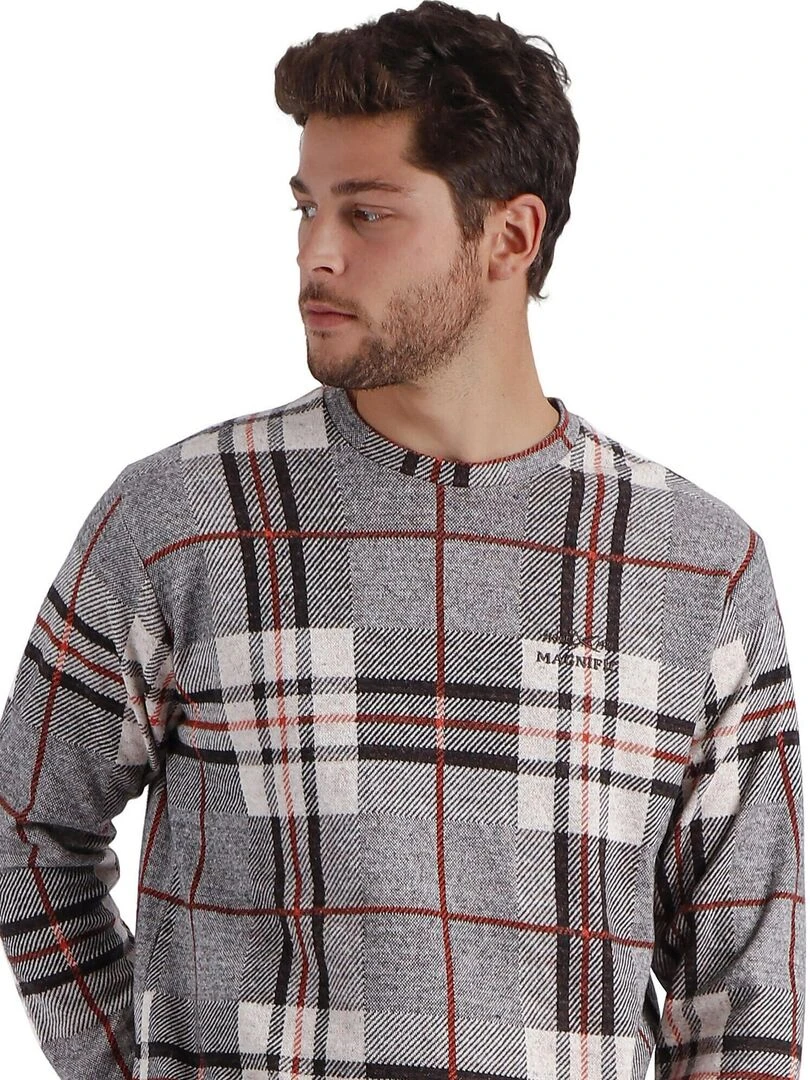 Pyjama pantalon et haut manches longues Tartan   Marron