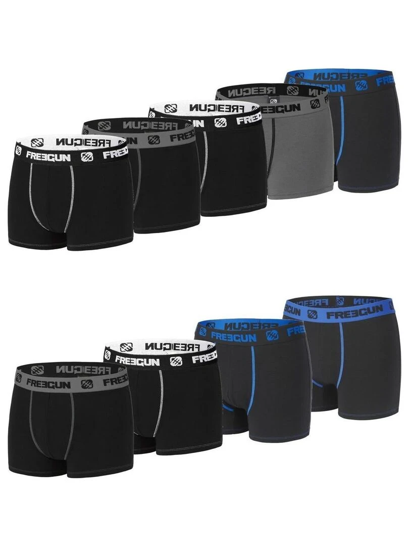 Lot de 9 Boxers coton homme E1 Freegun Noir