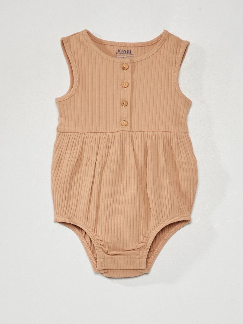 Combinaison courte en maille côtelée Beige
