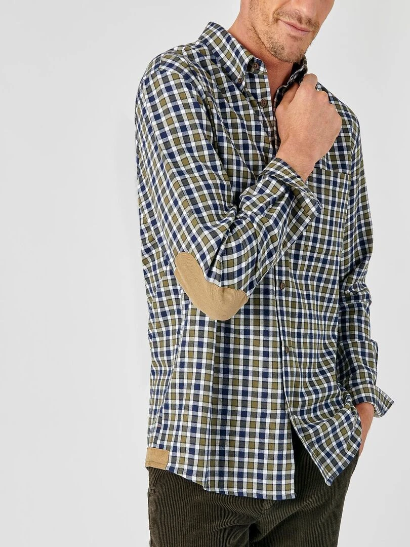 Chemise carreaux grattée pur coton doux   Damart   Kaki