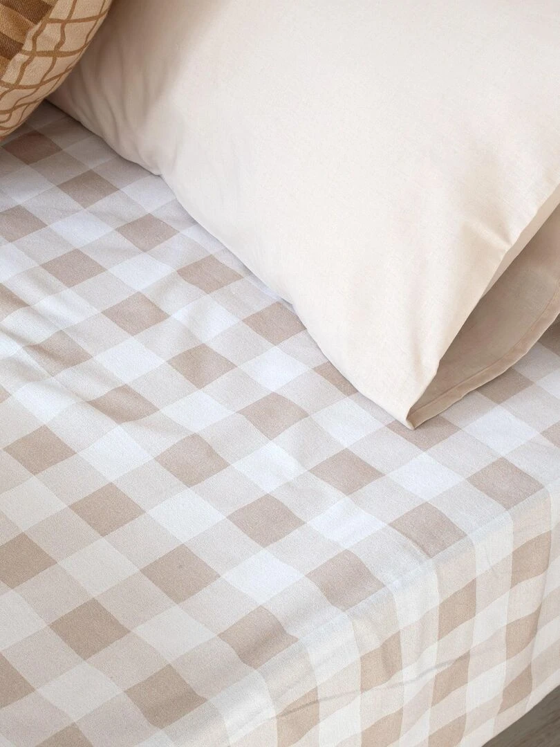 Drap housse Vichy "Happyfriday" Beige